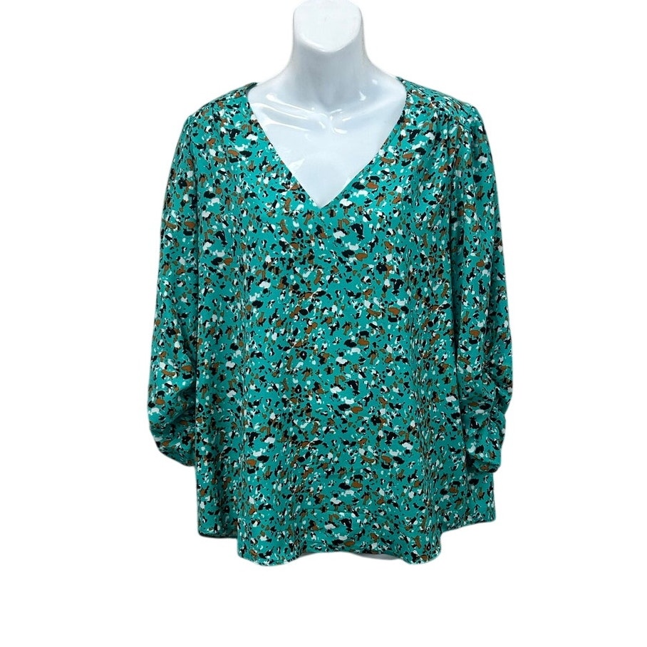 Joie Multicolor V-Neck Floral Blouse With Ruched Sleeves Nwot Size Xl